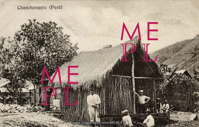 : People outside a hut, Chanchamayo, Peru, South America : People outside a hut, Chanchamayo, Peru, South America