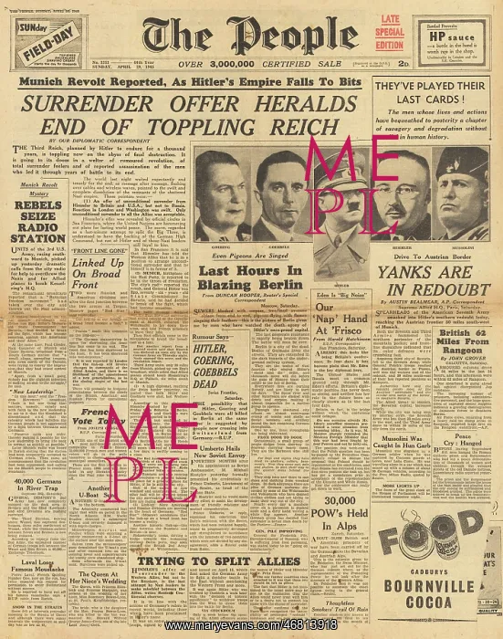 : The People front page Himmler offers surrender : The People front page Himmler offers surrender