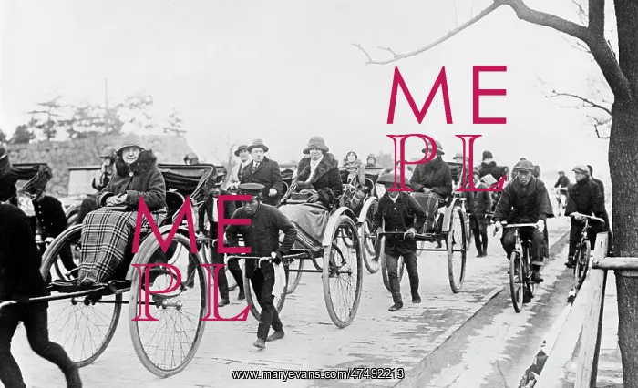  : People being pulled in rickshaws sightseeing in Japan