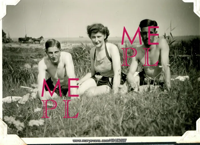 : Three people relaxing, Lessingen, Germany, WW2 : Three people relaxing, Lessingen, Germany, WW2