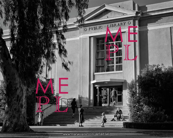 : People on Steps of Public Library Building Long : People on Steps of Public Library Building Long