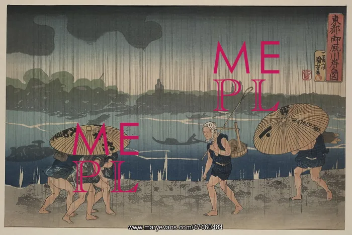 : People walking beneath umbrellas along the seashore during a : People walking beneath umbrellas along the seashore during a