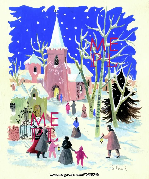 : People walking to church in the snow : People walking to church in the snow