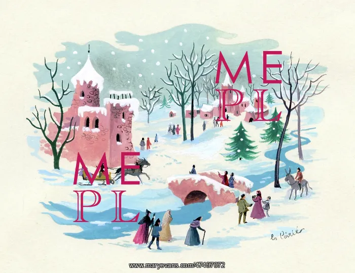 : People walking to church in the snow : People walking to church in the snow