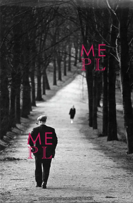 : Two people walking along a tree-lined path : Two people walking along a tree-lined path