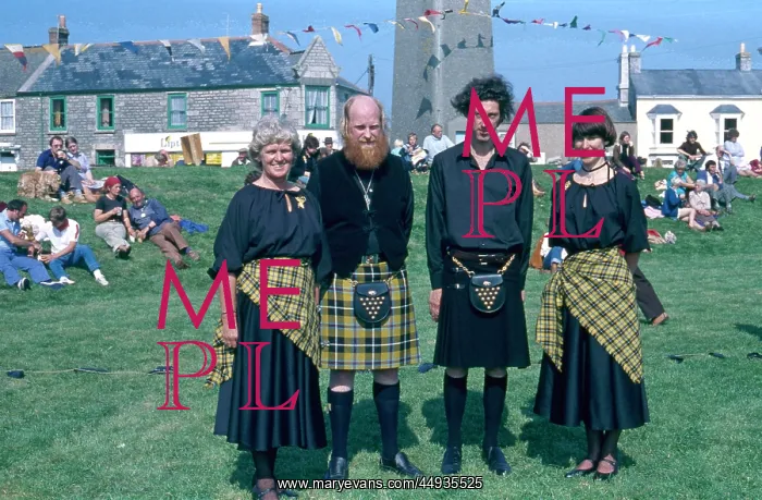 : People wearing Cornish tartan, Cornwall : People wearing Cornish tartan, Cornwall
