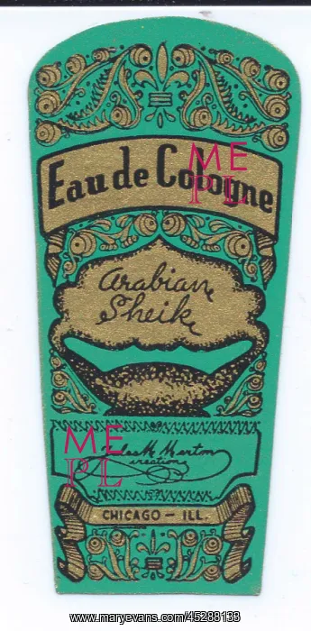 : Perfume label, Eau de Cologne, Arabian Sheik : Perfume label, Eau de Cologne, Arabian Sheik