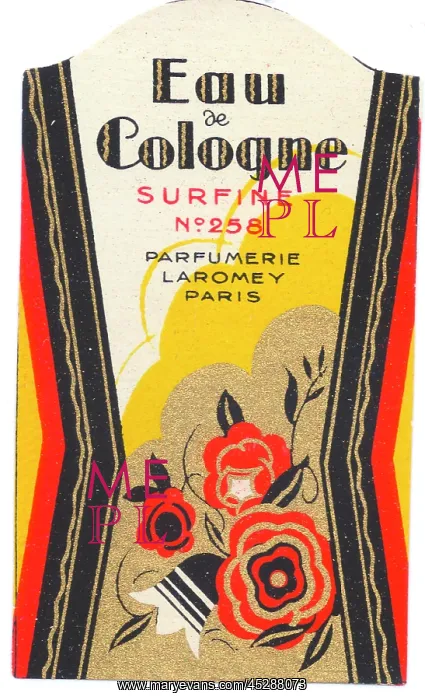 : Perfume label, Eau de Cologne Surfine : Perfume label, Eau de Cologne Surfine
