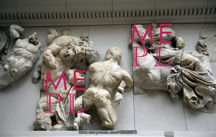 : Pergamon Altar. Hephaistos and goddess Eos riding a horse : Pergamon Altar. Hephaistos and goddess Eos riding a horse