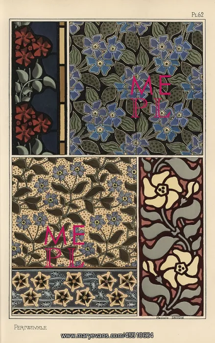 : Periwinkle in art nouveau patterns : Periwinkle in art nouveau patterns