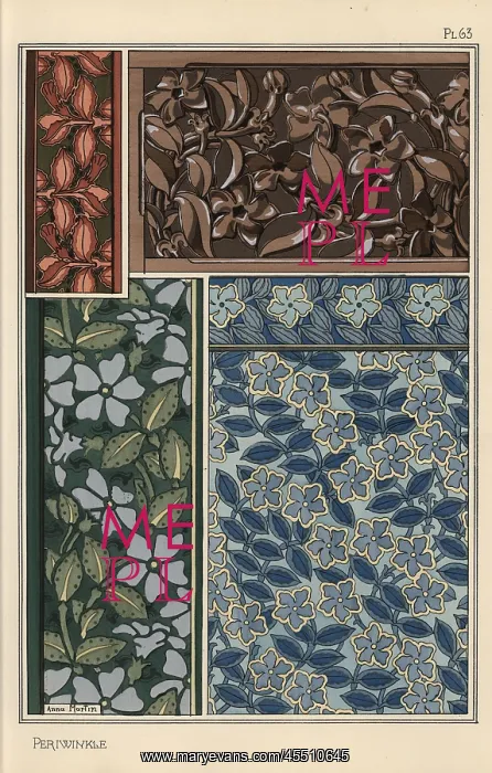 : Periwinkle in art nouveau patterns : Periwinkle in art nouveau patterns