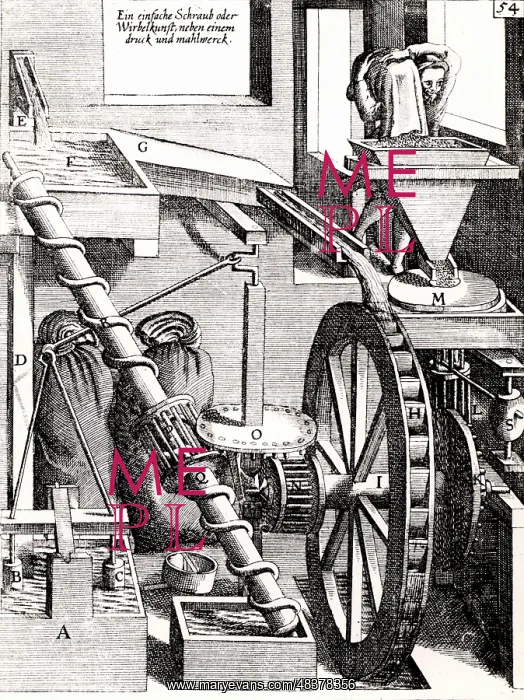 : Perpetual motion: A grinding mill M, driven by : Perpetual motion: A grinding mill M, driven by