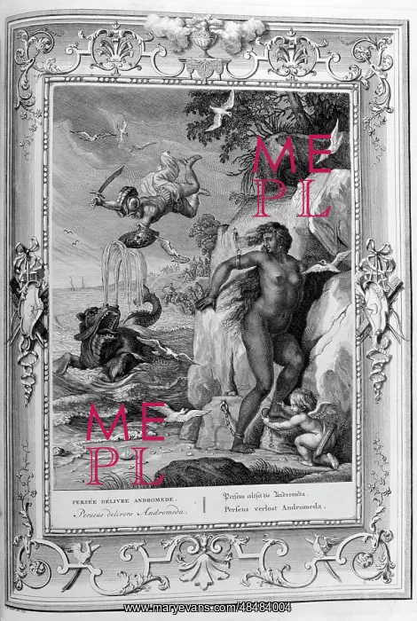 : Perseus rescues Andromeda, Engraved illustration : Perseus rescues Andromeda, Engraved illustration