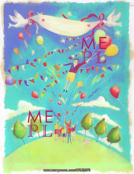 : A person holding balloons floating in the sky : A person holding balloons floating in the sky