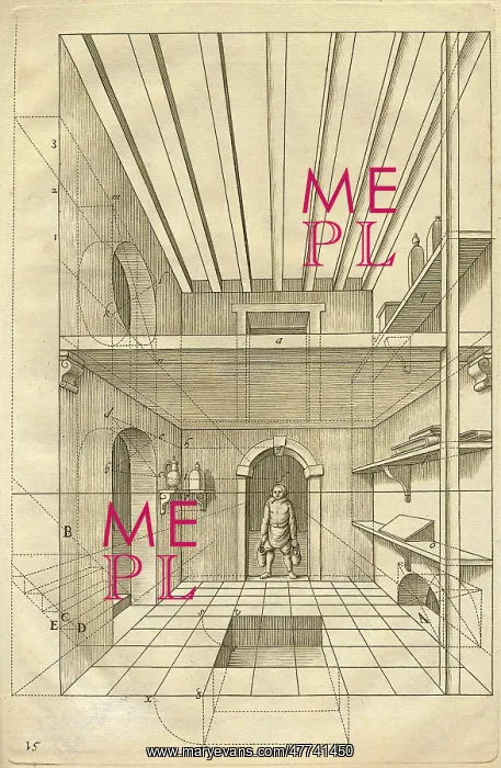: Perspective of a Room with a man under the archway : Perspective of a Room with a man under the archway