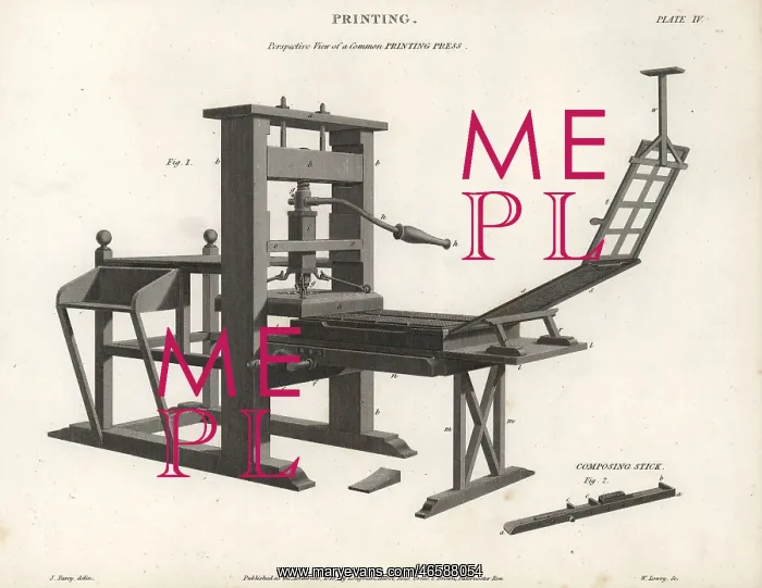  : Perspective view of a common printing press, 18th century