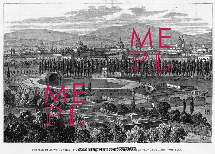 : PERU LIMA. General view of the capital of Peru, at the time of the war with Chile : PERU LIMA. General view of the capital of Peru, at the time of the war with Chile