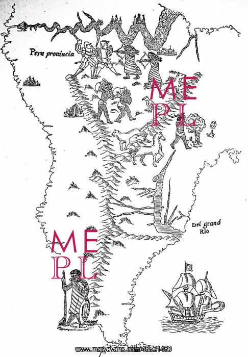 : Peru and South America: woodcut based on a map : Peru and South America: woodcut based on a map