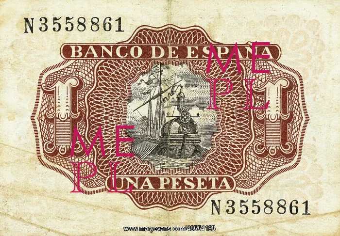 : Bill of a one peseta. 1953. Spain