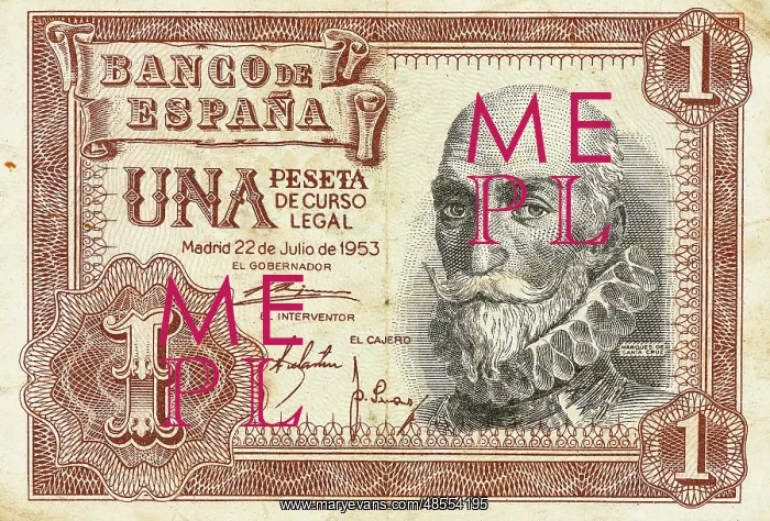  : Bill of a one peseta. 1953. Spain