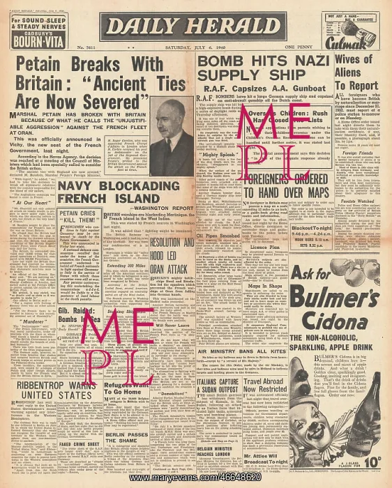 : Petain severs ties with Britain after Royal Navy attack at : Petain severs ties with Britain after Royal Navy attack at