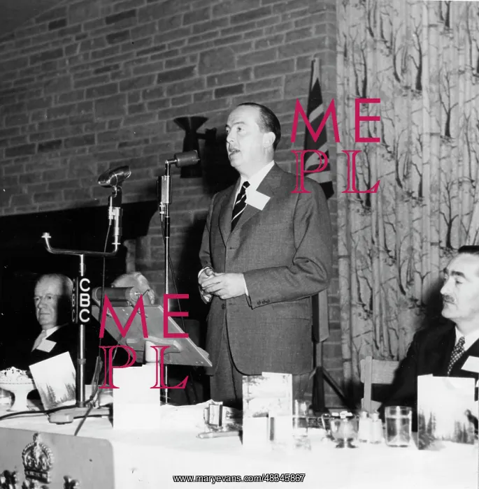 : Peter Thorneycroft giving a speech, Rockies, Canada : Peter Thorneycroft giving a speech, Rockies, Canada