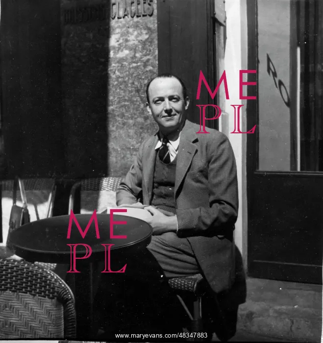 : Peter Thorneycroft MP outside a cafe, Paris : Peter Thorneycroft MP outside a cafe, Paris