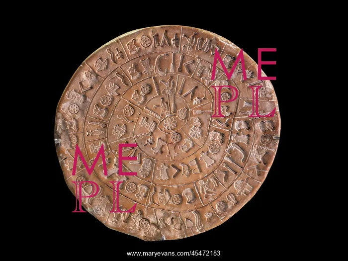 : Phaistos disc, Heraklion Archaeological Museum, Crete : Phaistos disc, Heraklion Archaeological Museum, Crete