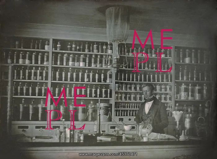 : Pharmacist posing in his business, the S : Pharmacist posing in his business, the S