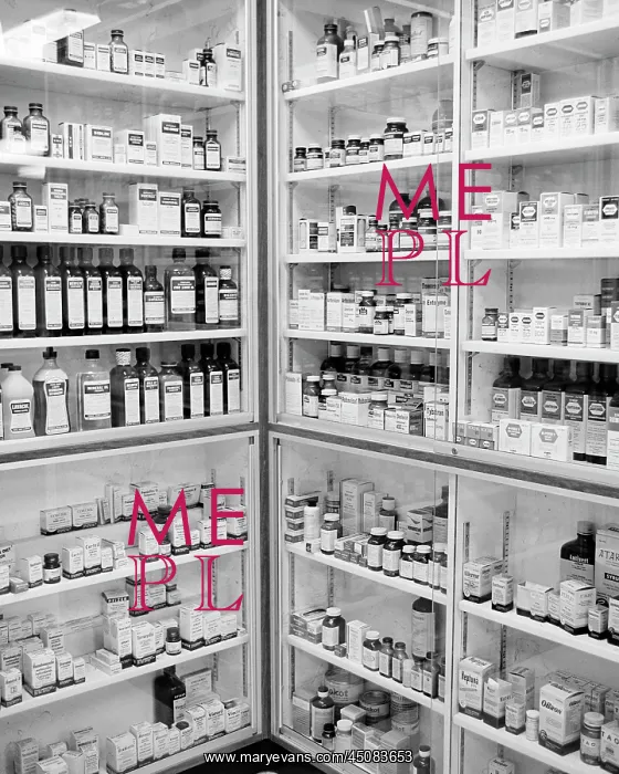 : Pharmacy Interior Storage Shelves Containing Supplies : Pharmacy Interior Storage Shelves Containing Supplies