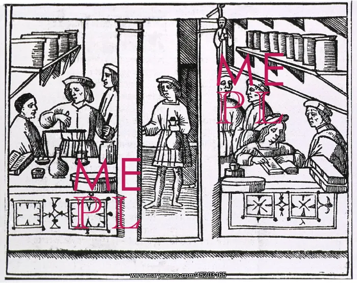 : Pharmacy scene from the title page of a ? : Pharmacy scene from the title page of a ?