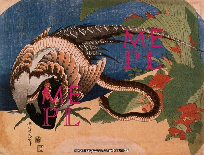 : Pheasant and Snake, by Hokusai