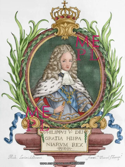 : Philip V (1683-1746). King of Spain. Engraving. Colored : Philip V (1683-1746). King of Spain. Engraving. Colored