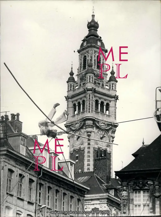: Philippe Petit, tightrope walker, performs in Lille, France : Philippe Petit, tightrope walker, performs in Lille, France