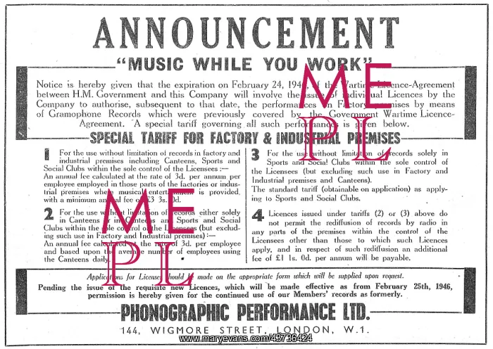 : Phonographic Performance Music While You Work : Phonographic Performance Music While You Work