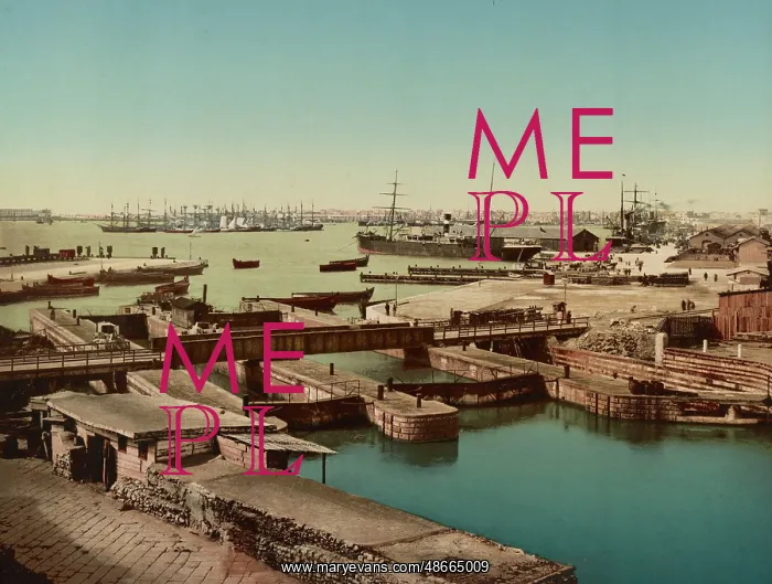 : Photochrom print of the port and the locks in : Photochrom print of the port and the locks in