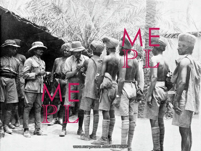 : Photograph of Indian troops lined up to receive inoculations : Photograph of Indian troops lined up to receive inoculations