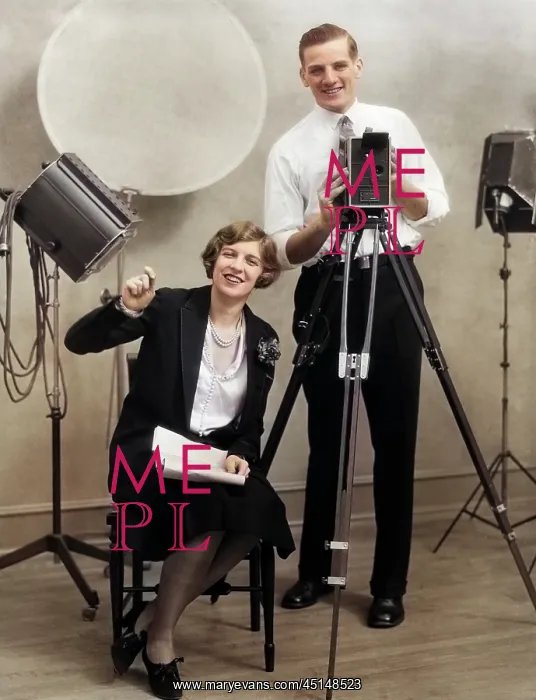 : Photographer Standing Behind Movie Camera in Studio : Photographer Standing Behind Movie Camera in Studio