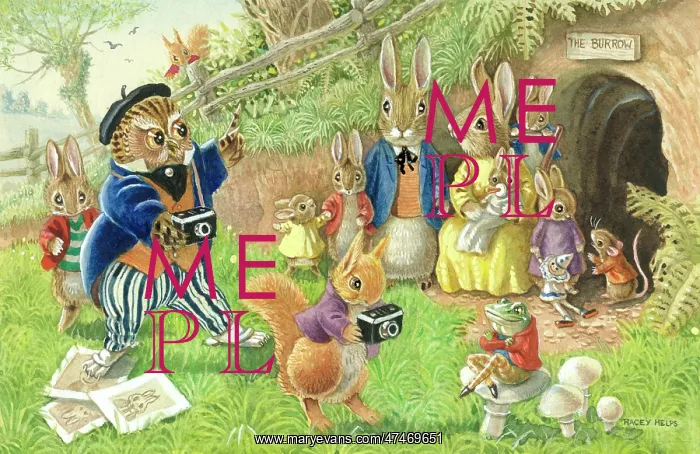 : The Photographers - owl with camera, rabbits : The Photographers - owl with camera, rabbits