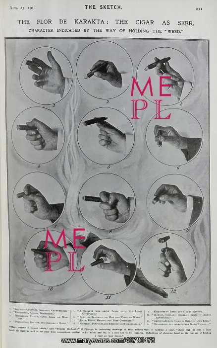 : Photographs of hands holding cigar as indicator of character : Photographs of hands holding cigar as indicator of character