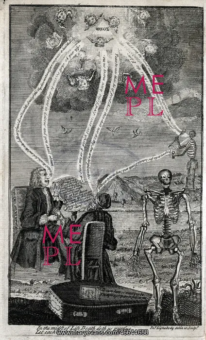 : A physician, his patient, a coffin and two skeletons : A physician, his patient, a coffin and two skeletons