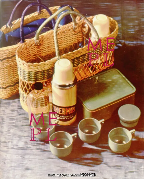 : Picnic items, including a thermos flask : Picnic items, including a thermos flask