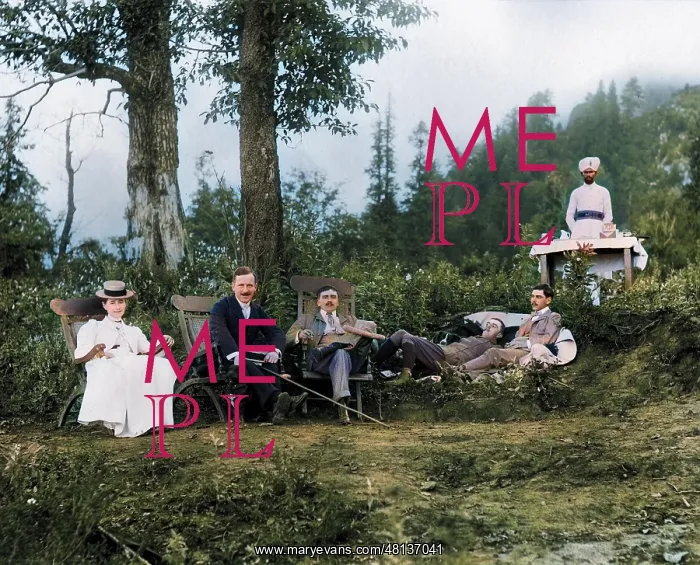 : Picnic with servant, India : Picnic with servant, India