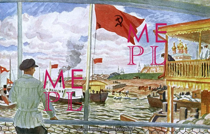 : Pier on the Volga by Kustodiev : Pier on the Volga by Kustodiev