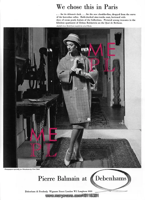 : Pierre Balmain at Debenhams advertisement, 1959 : Pierre Balmain at Debenhams advertisement, 1959