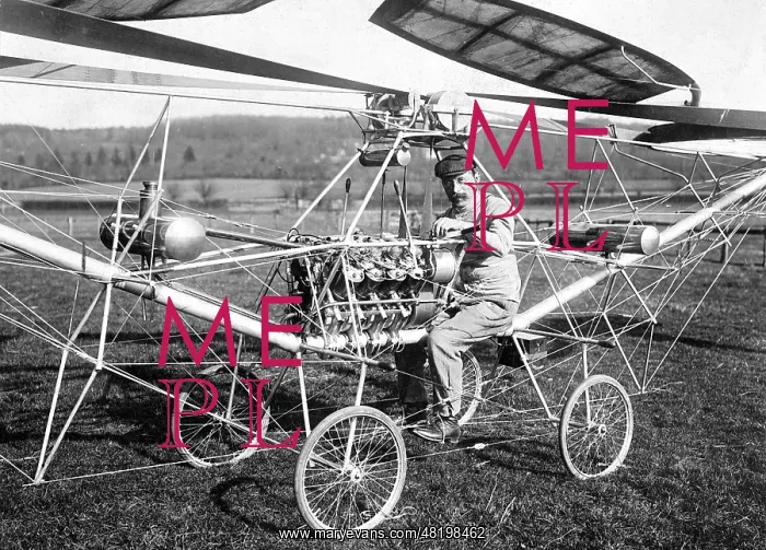 : Pierre Cornu in a helicopter, 1907 : Pierre Cornu in a helicopter, 1907