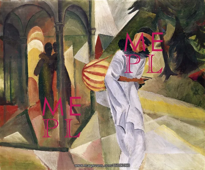 : Pierrot, 1913. Macke, August, (1887-1914), oil on canvas, 75 cm x 90 cm : Pierrot, 1913. Macke, August, (1887-1914), oil on canvas, 75 cm x 90 cm