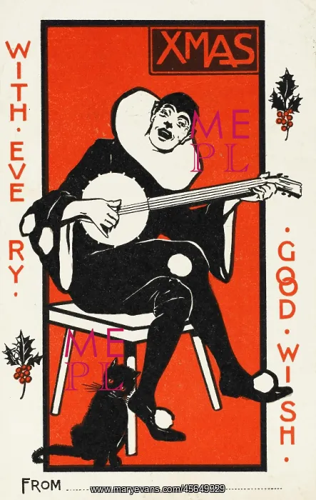 : A Pierrot playing the banjo : A Pierrot playing the banjo