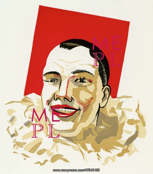 : Pierrot in white ruffle collar and red face paint : Pierrot in white ruffle collar and red face paint