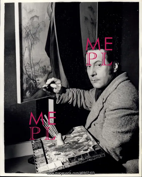 : Pietro Annigoni, Italian painter, in his studio : Pietro Annigoni, Italian painter, in his studio